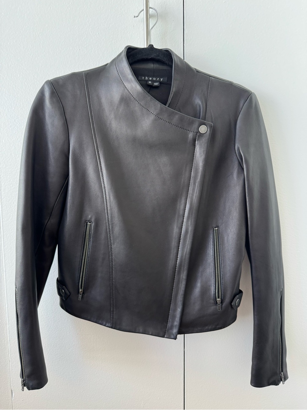 Theory Black Leather Asymmetrical Zip Jacket - Picture 5 of 5